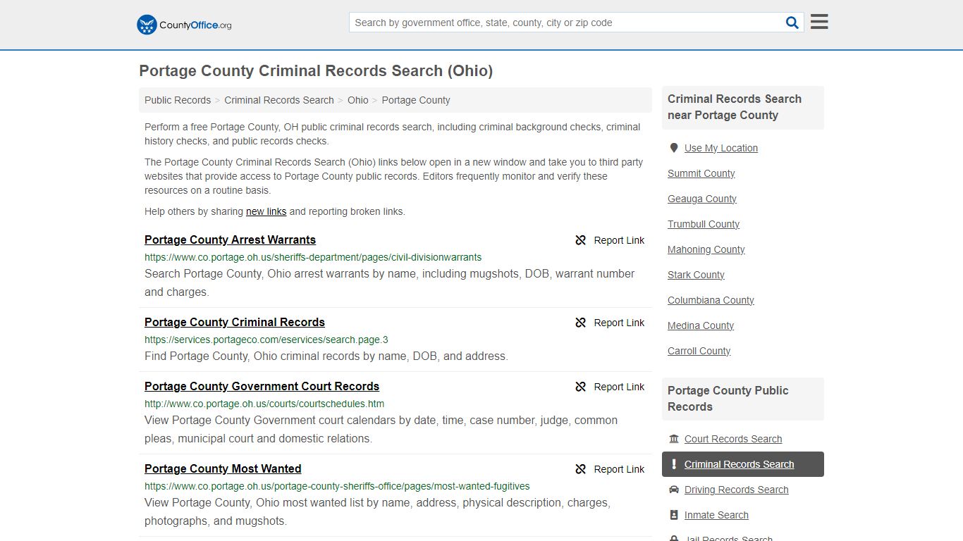 Portage County Criminal Records Search (Ohio) - County Office